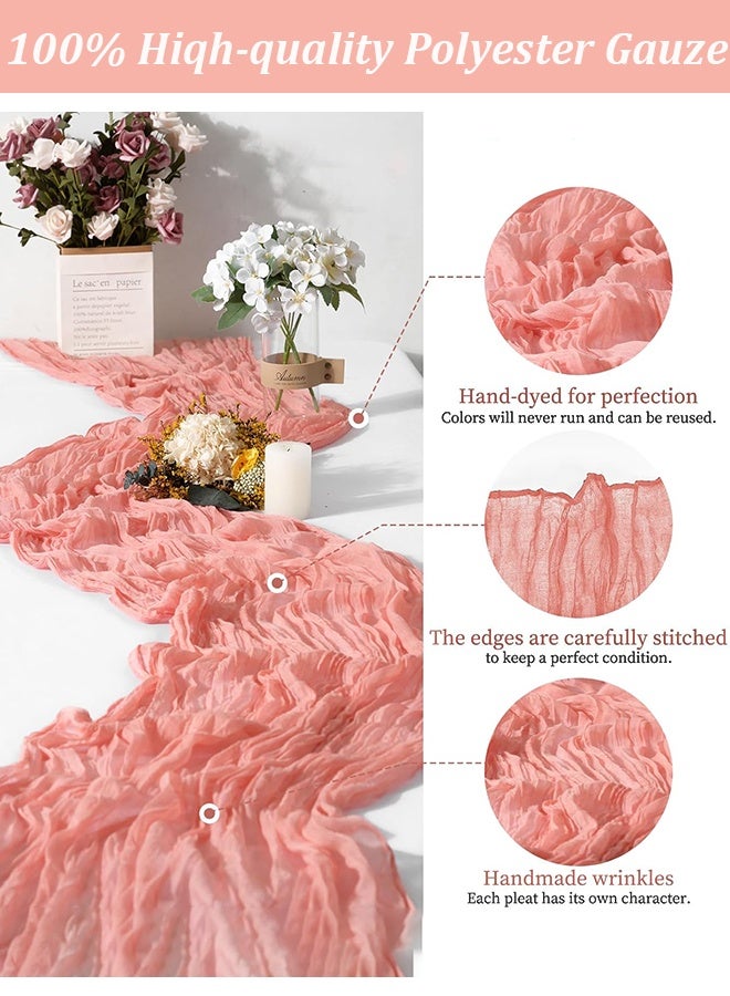 ثمانية فيبيهاوس مفرش طاولة من الشاش المجعد مفرش مائدة شفاف مفرش طاولة شيساني مفرش طاولة أغطية طولية للمائدة مفرش مائدة شفاف طويل عداء طاولة قماش الطاولة مفرش طاولة من القماش القطني بطول 3.4 أمتار،زفاف باللون البيج من الشاش البوهيمي مقاس فرشة طاولة 90 × 340 سم، ديكور طاولة شفاف ريفي قماش طاوله قطعة مركزية للطاولة مائدة شفاف مفرش طاولة شيساني وردي مفارش طاولات - Image 4